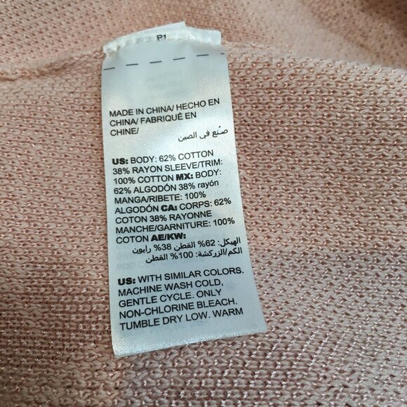 CHICO'S jacquard sz 3 xl open front long knit cardigan pink 18" back shoulder - Picture 3 of 6